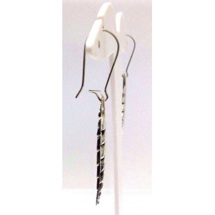 LEAF - Silver Oxidized Earring - Light Hook Dangle Drop Long- Fashion Novelty Gift